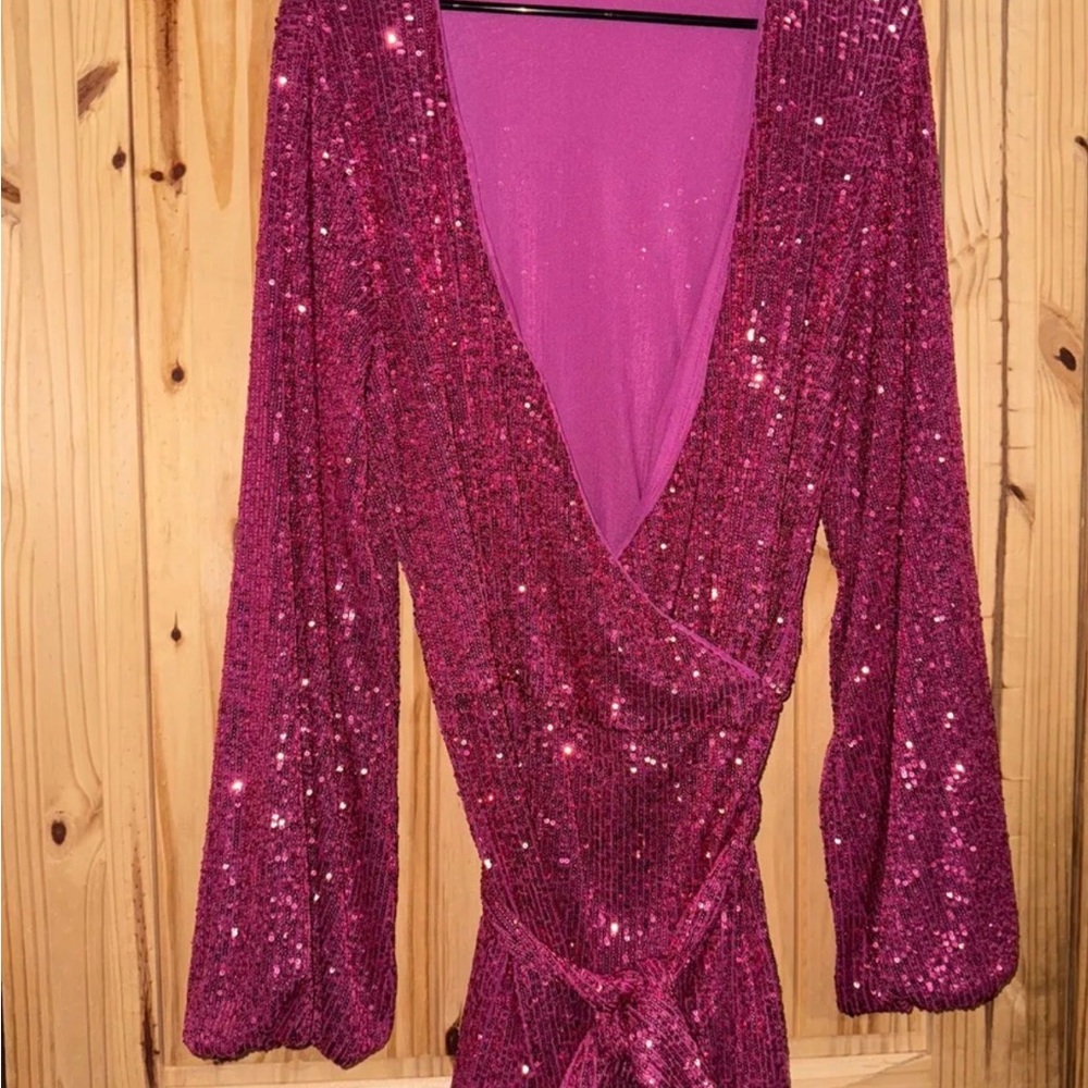 Sparkling Pink Sequin Wrap Dress/Romper               Size: Large